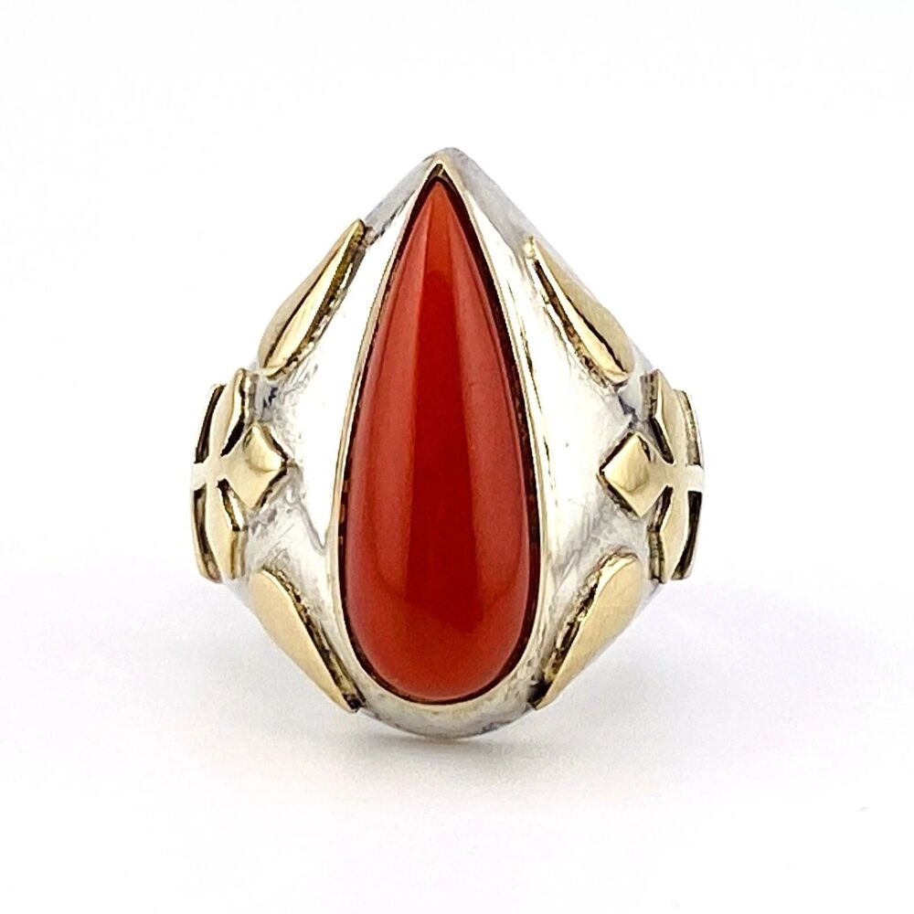 18k Gold Sterling Silver Coral Ring
